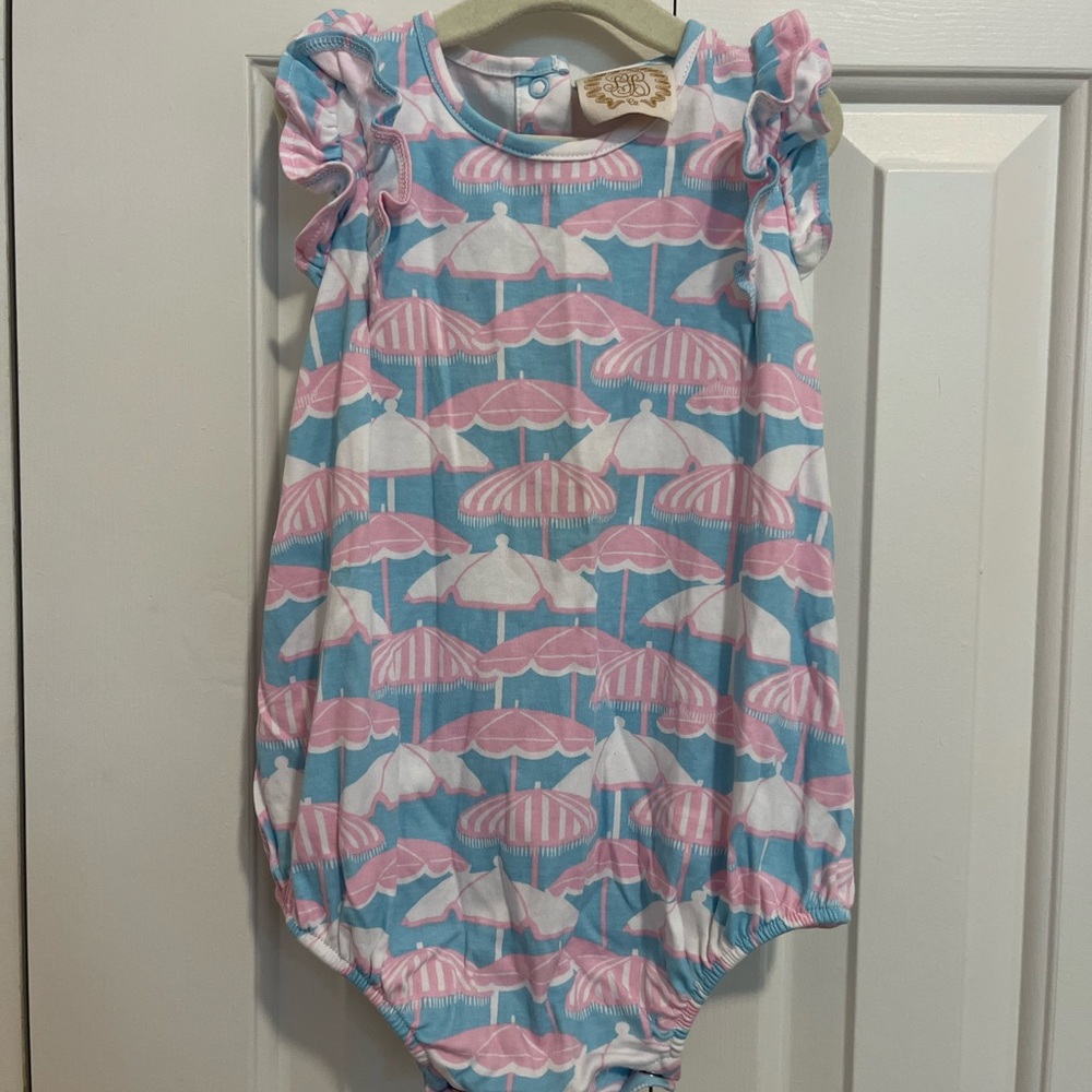 The Beaufort Bonnet Company Pink and Blue Umbrella Romper